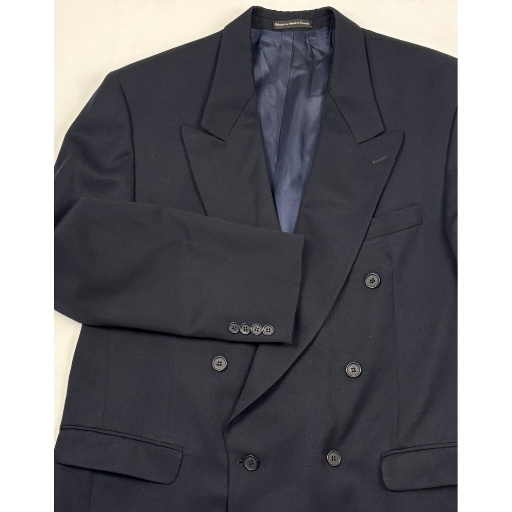 VTG 80s/90s Moore Gaberdine Wool Double Breasted Blazer 44L Navy Relaxed Fit EUC